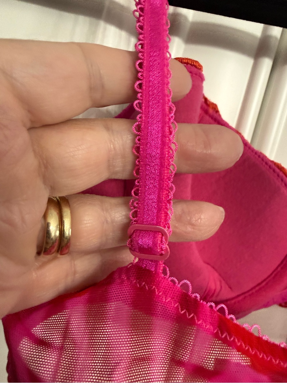 Roselle Size 34C Lined Fuchsia Embroidered Underwire Bra with Orange Accent - Picture 8 of 10